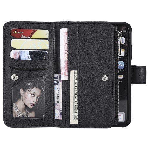Detachable 2-in-1 TPU + Zipper Wallet Stand Leather Portable Case for iPhone XR 6.1 inch - Black