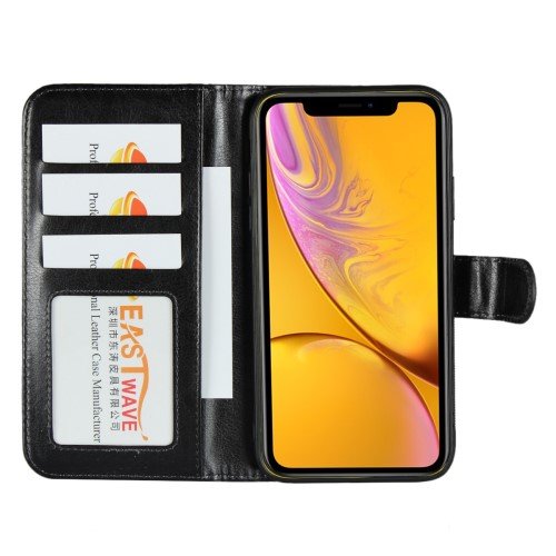 Detachable 2-in-1 Crazy Horse Leather Wallet Shell + TPU Back Case for iPhone XR 6.1 inch - Black
