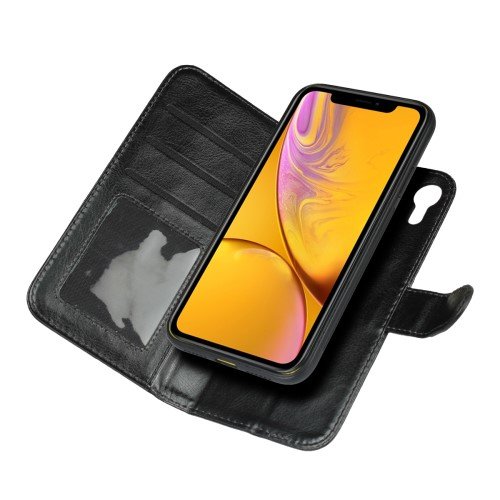 Detachable 2-in-1 Crazy Horse Leather Wallet Shell + TPU Back Case for iPhone XR 6.1 inch - Black
