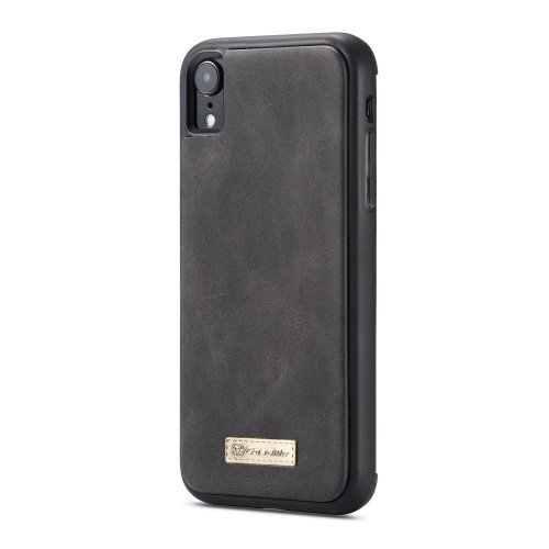 CASEME Detachable 2-in-1 Zipper Wallet Split Leather Cell Phone Case for iPhone XR 6.1 inch - Black