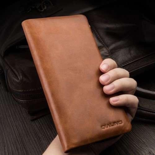 QIALINO Genuine Leather Wallet Pouch Cover for iPhone XS Max / 8 Plus / 7 Plus/7 Samsung Note7 Etc - Brown