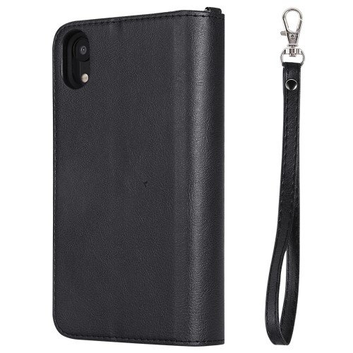 Detachable 2-in-1 TPU + Zipper Wallet Stand Leather Portable Case for iPhone XR 6.1 inch - Black