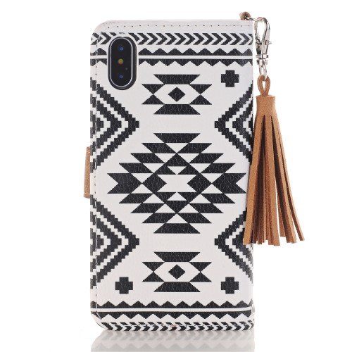 Pattern Printing Tassels Decor Leather iPhone XS Max - Style A